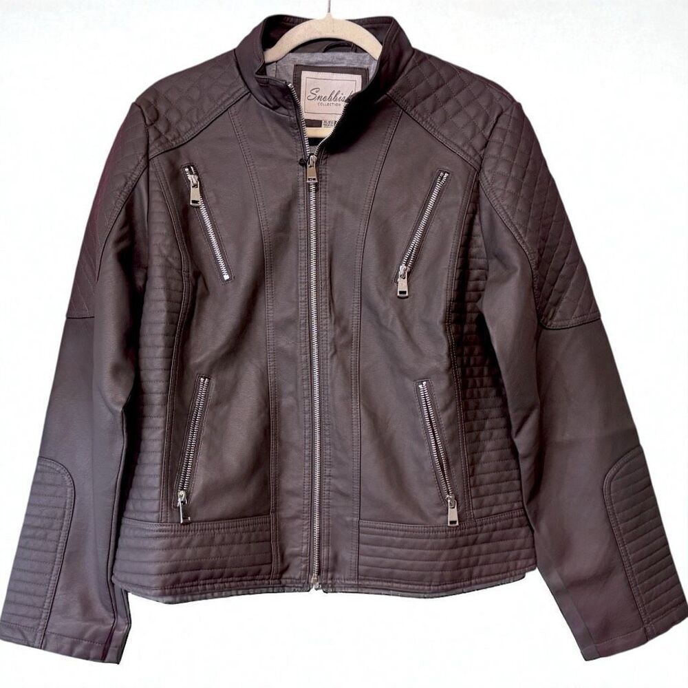 Charcoal Gray Faux Leather Zip Up Mock Neck Jacket XL NWT - Snobbish - Picture 6 of 16